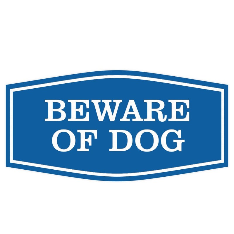 All Quality Fancy Beware of Dog Wall or Door Sign | Durable Material | Home Security Signs | Easy to Install (Blue) - Small 1 Pack - Image 1